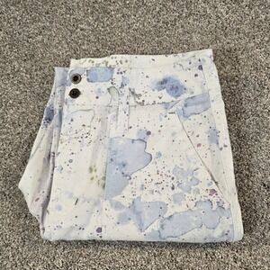 Anthropologie White Cropped Pants with Pale Blue and Lavender Paint-Splatter